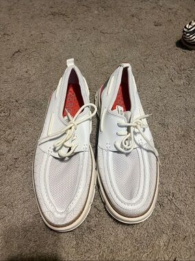 Cole Haan White Mesh & Leather Boat Shoes with Red Insole